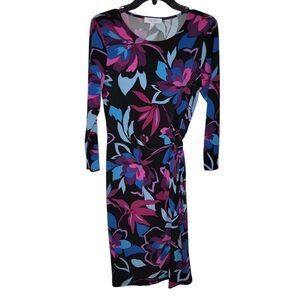 Nine West size 8 multi color ruched sheath dress with 3/4 sleeves NWT